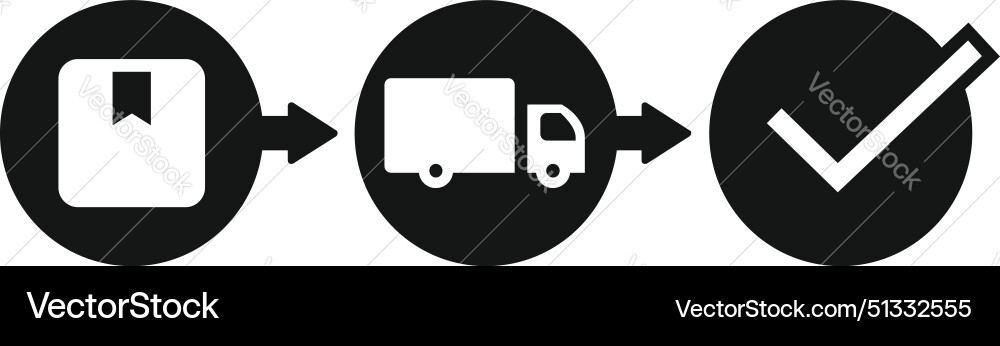 Set of three black icons representing stages Vector Image