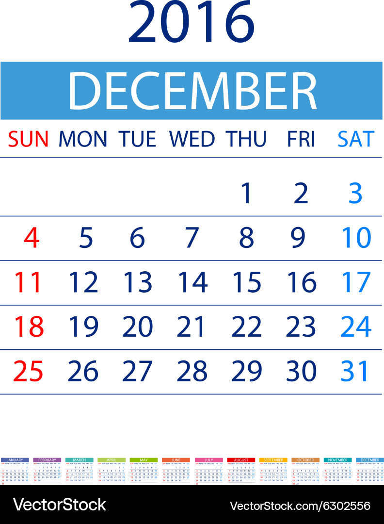 2016 calendar simple design date template month vector image