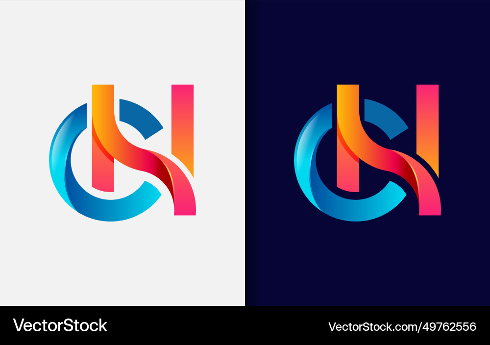 Abstract modern initial c and h combined vector image