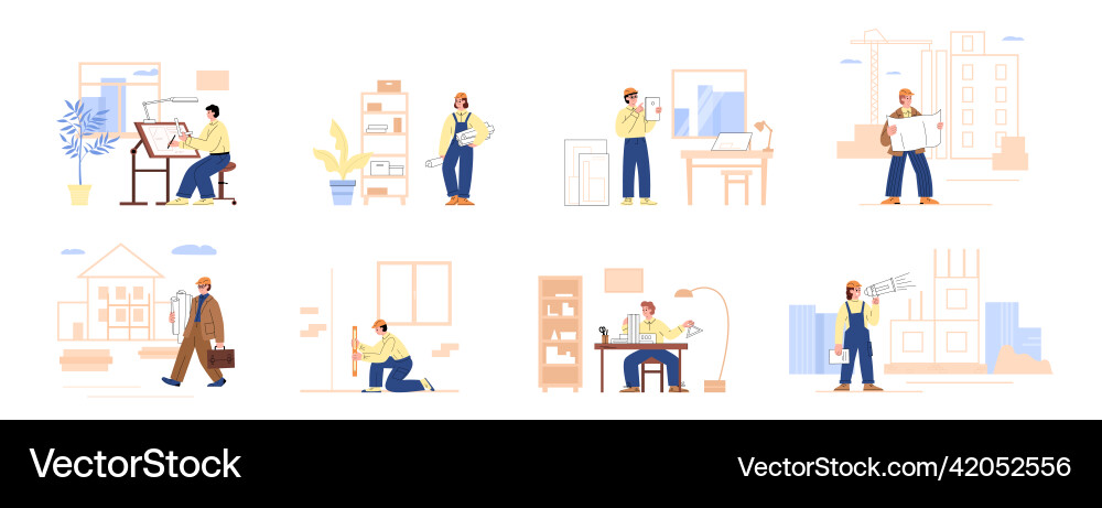Architectural work process from blueprint Architectural work process from blueprint vector image