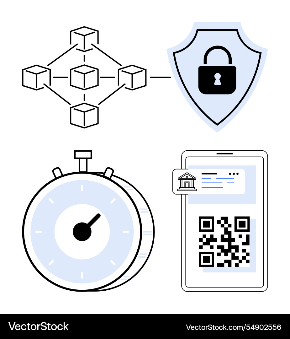 Blockchain network secure data shield stopwatch Blockchain network secure data shield stopwatch vector image