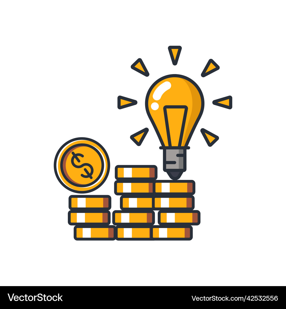 Colored thin icon of coin stack with lightbulb Colored thin icon of coin stack with lightbulb Vector Image
