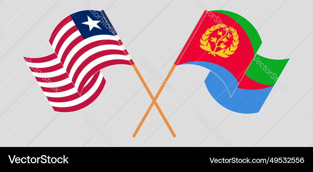 Crossed and waving flags of liberia eritrea Crossed and waving flags of liberia eritrea Vector Image