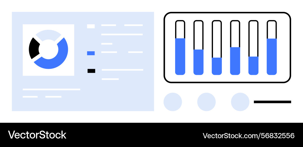 Data dashboard with pie chart and bar graph Data dashboard with pie chart and bar graph Vector Image