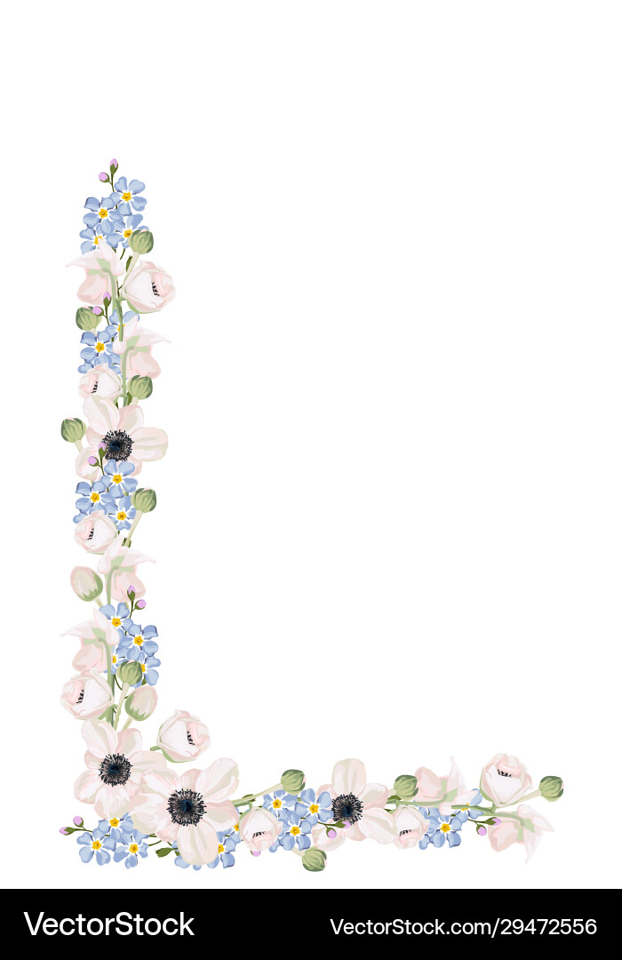 Forget me not and anemones - pattern frame Forget me not and anemones - pattern frame Vector Image