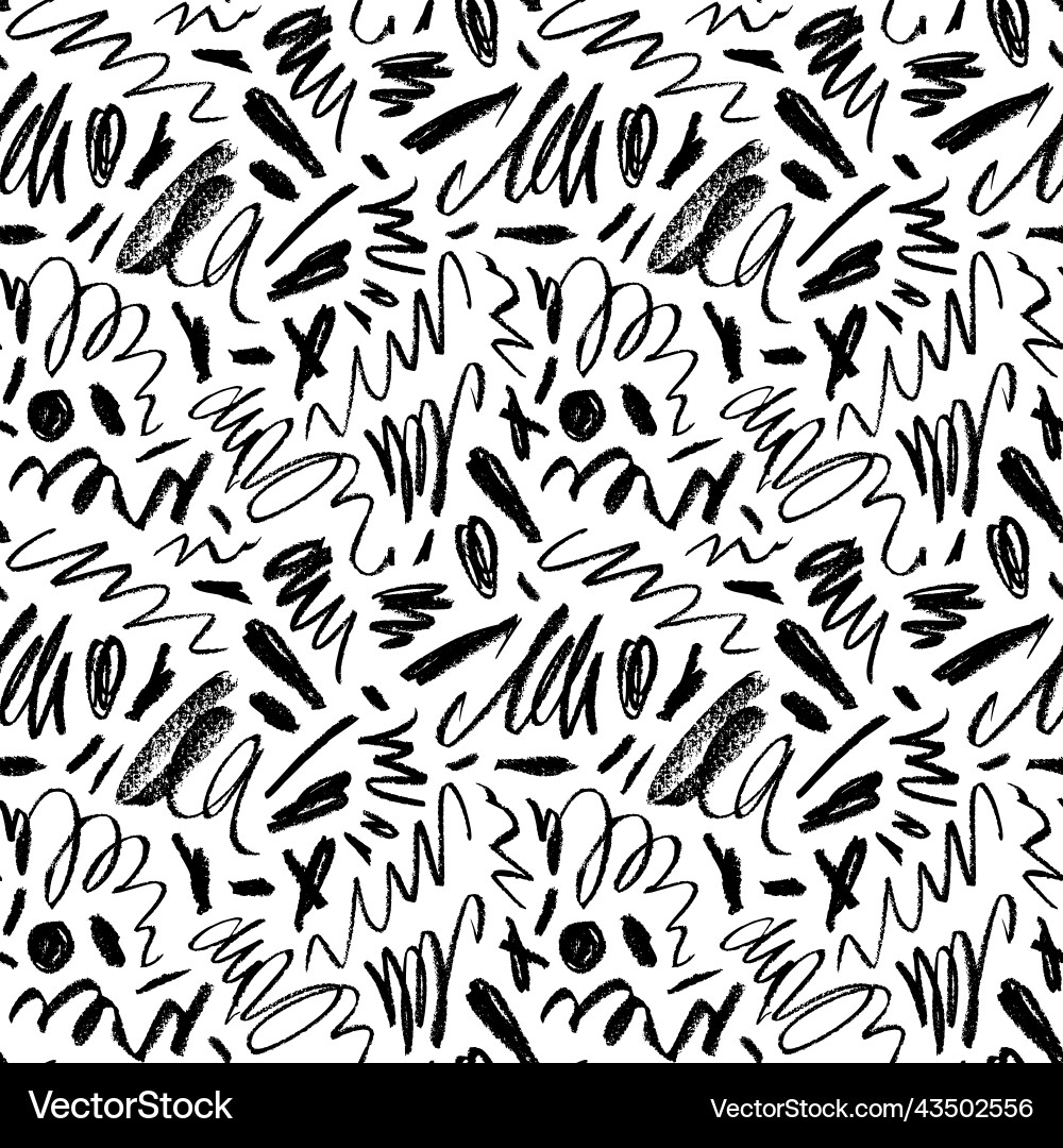 Hand drawn swirl charcoal strokes seamless pattern vector image