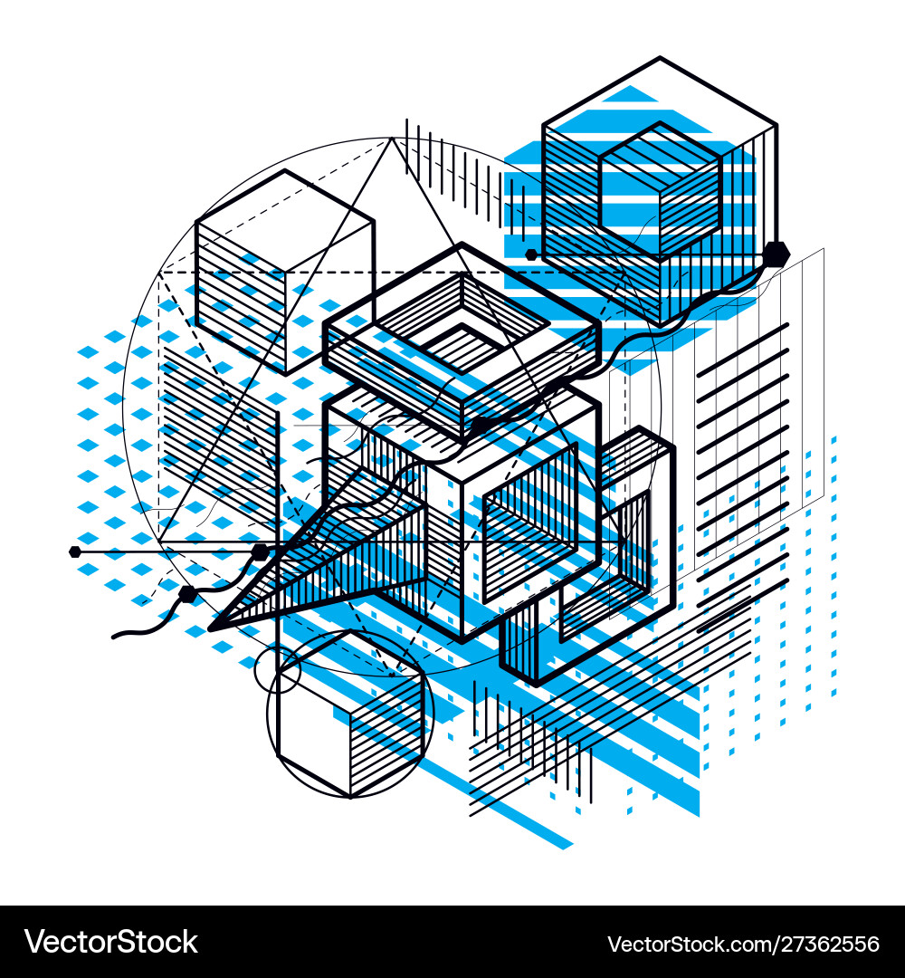 Isometric abstraction with lines and different Isometric abstraction with lines and different vector image