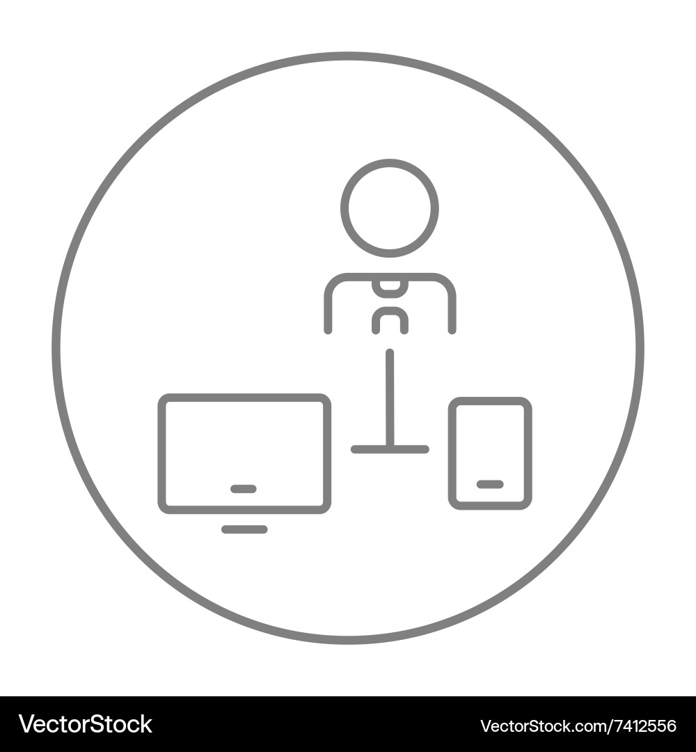 Man linked with computer and phone line icon Vector Image