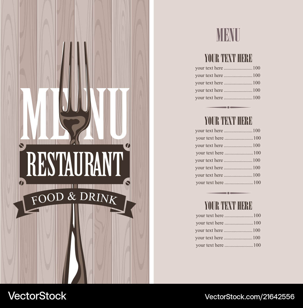 Restaurant menu with price list and realistic fork Restaurant menu with price list and realistic fork Vector Image