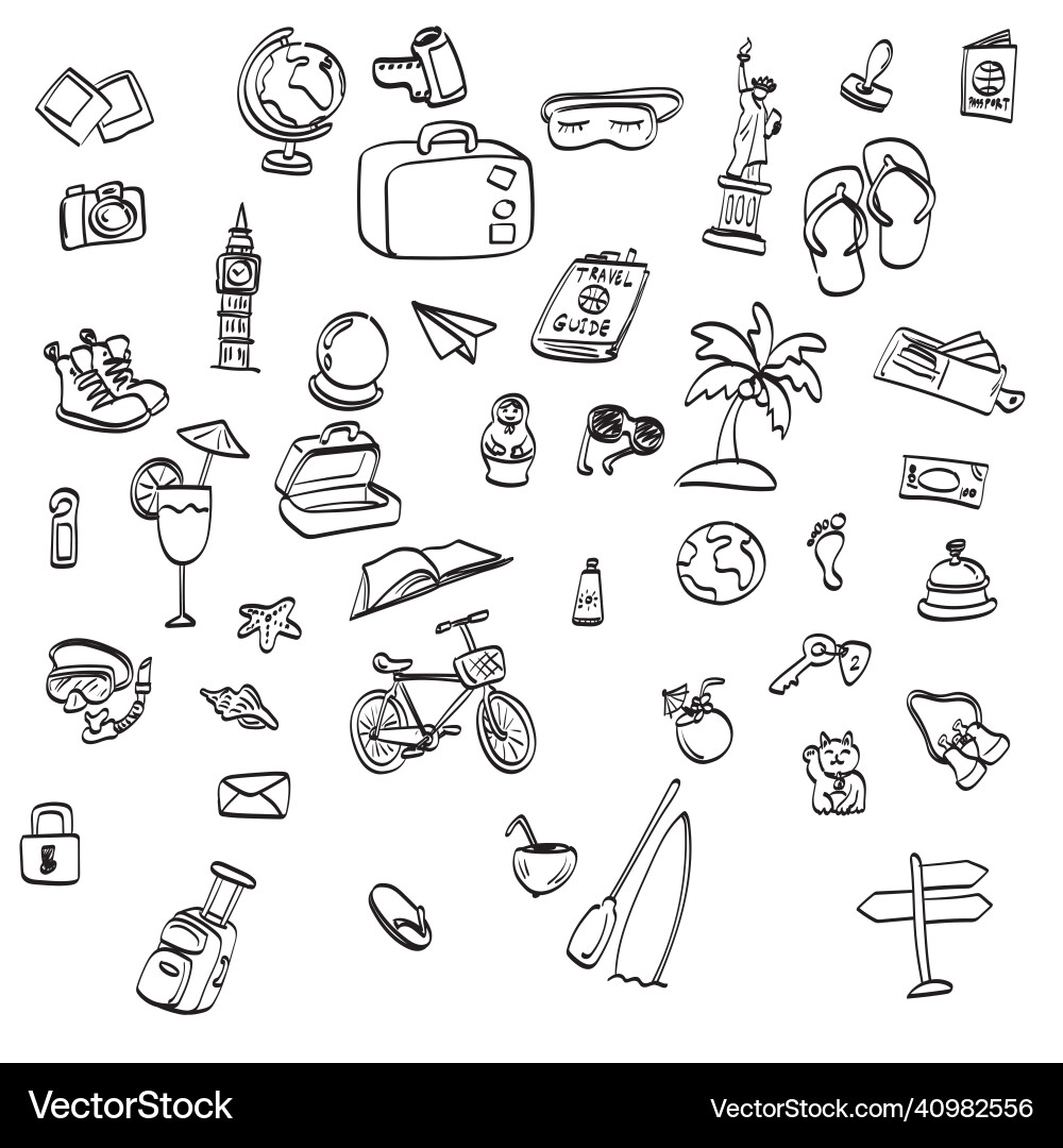Set of travel objects hand drawn isolated Vector Image