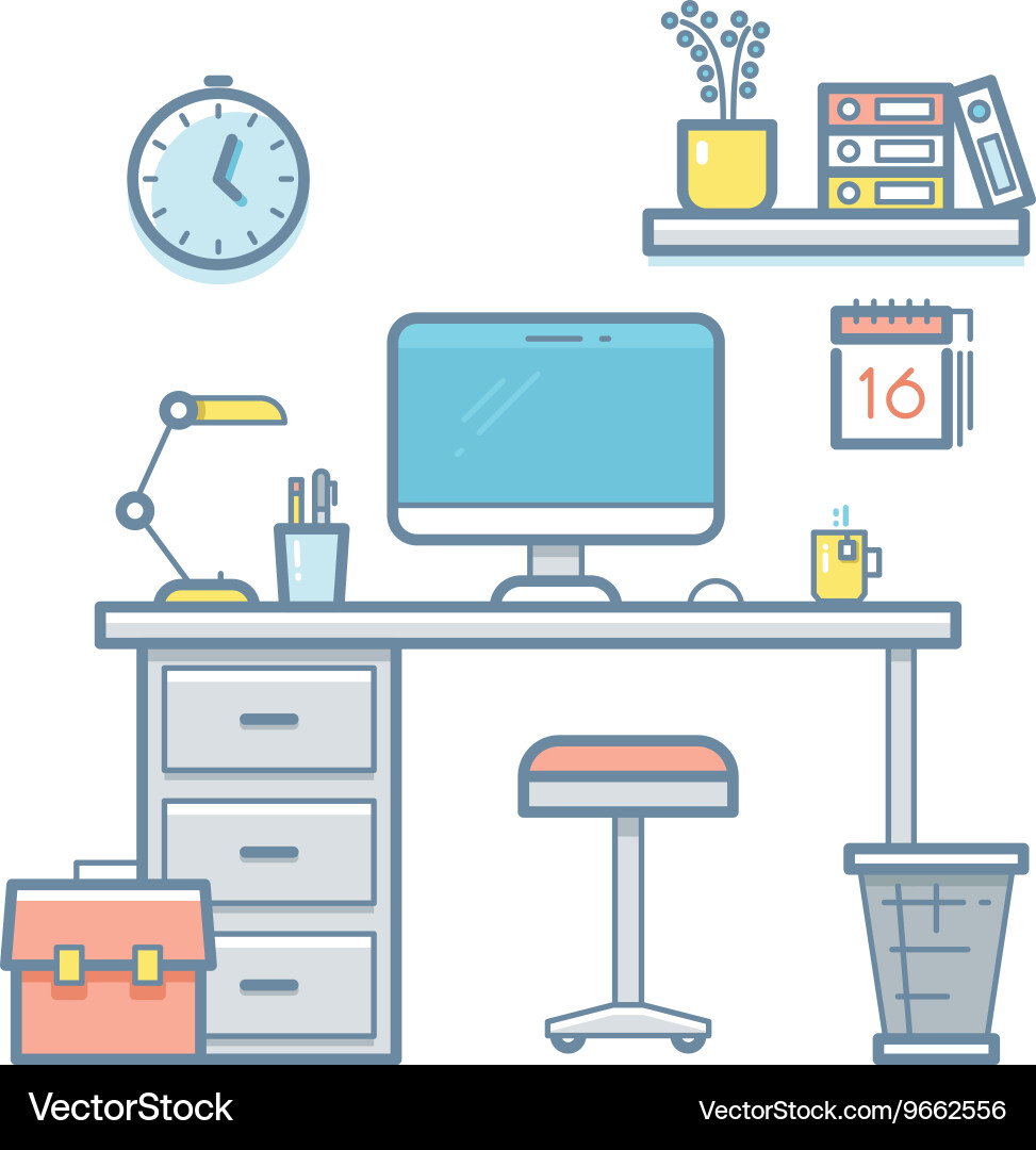 Workspace with computer interior Royalty Free Vector Image