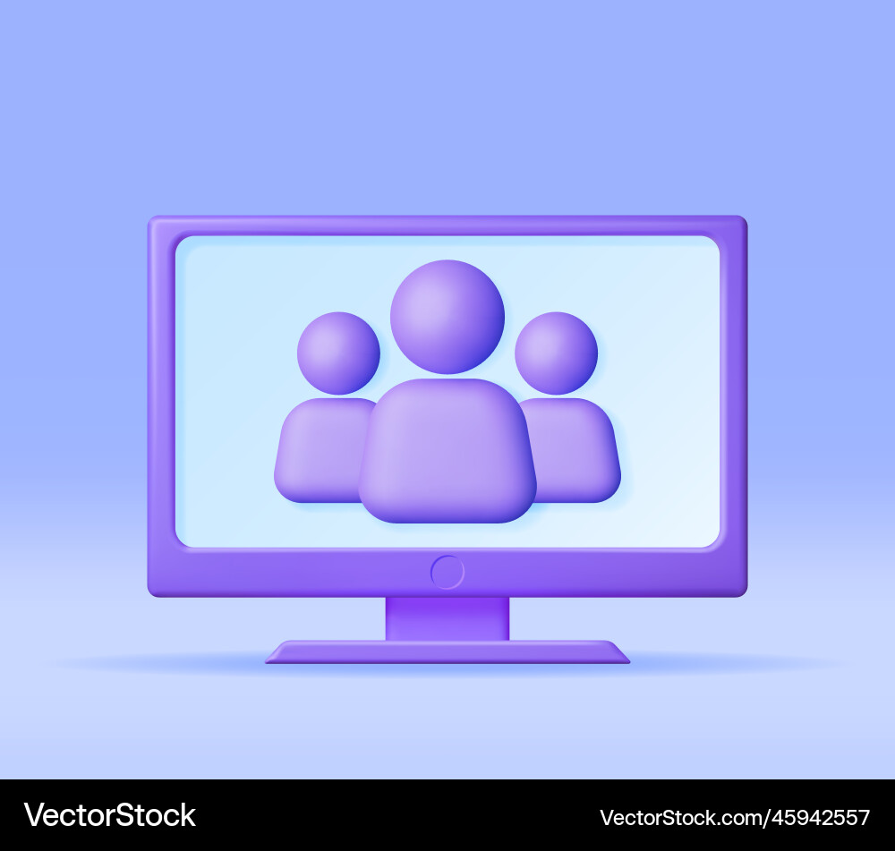 3d simple group user icon in computer 3d simple group user icon in computer vector image