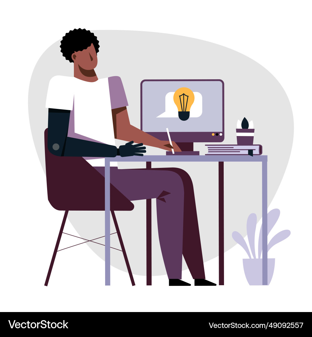 A image of student with prothesis while A image of student with prothesis while Vector Image