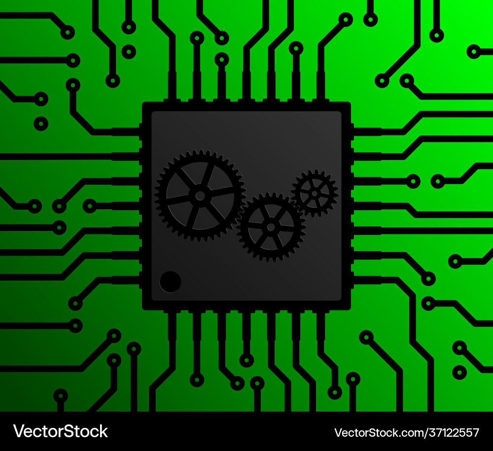 Circuit board with microchip vector image
