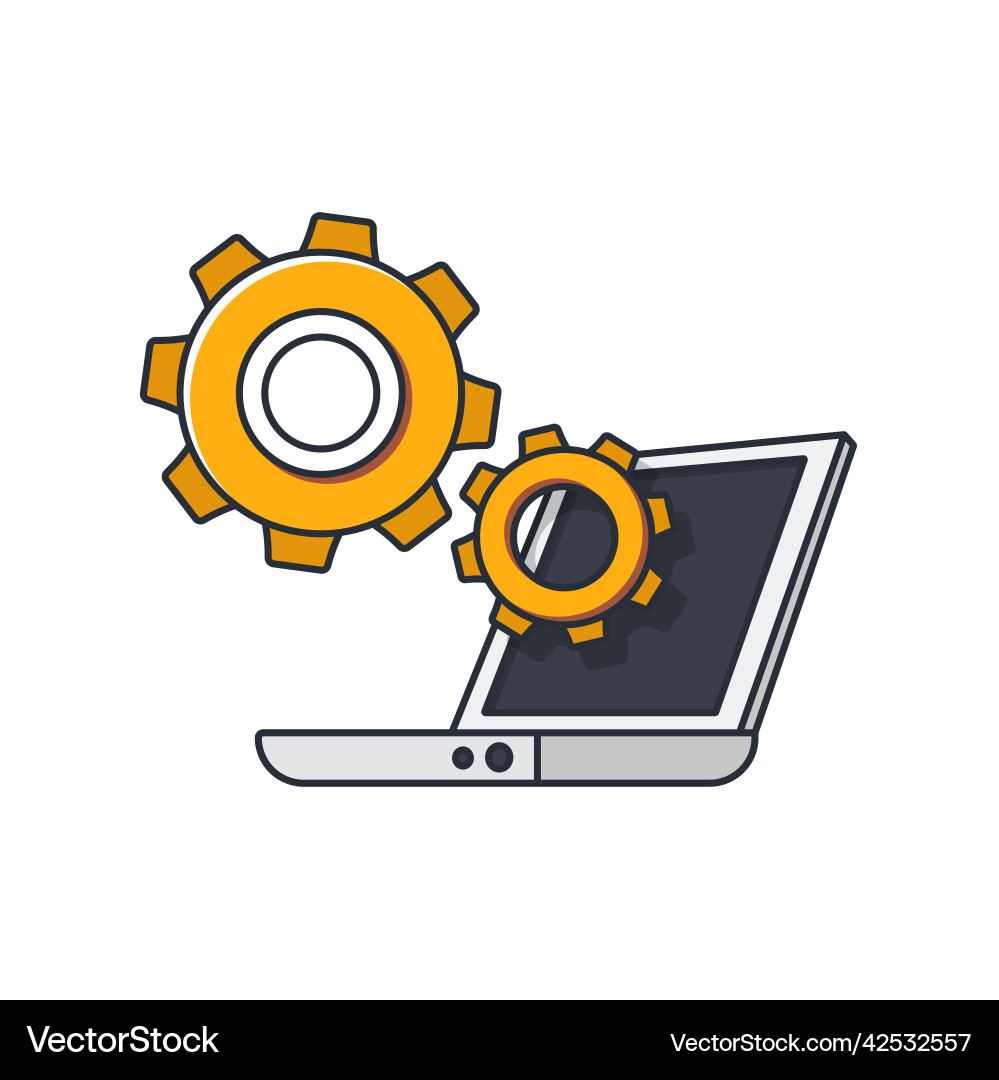 Colored thin icon of computer notebook setting Vector Image