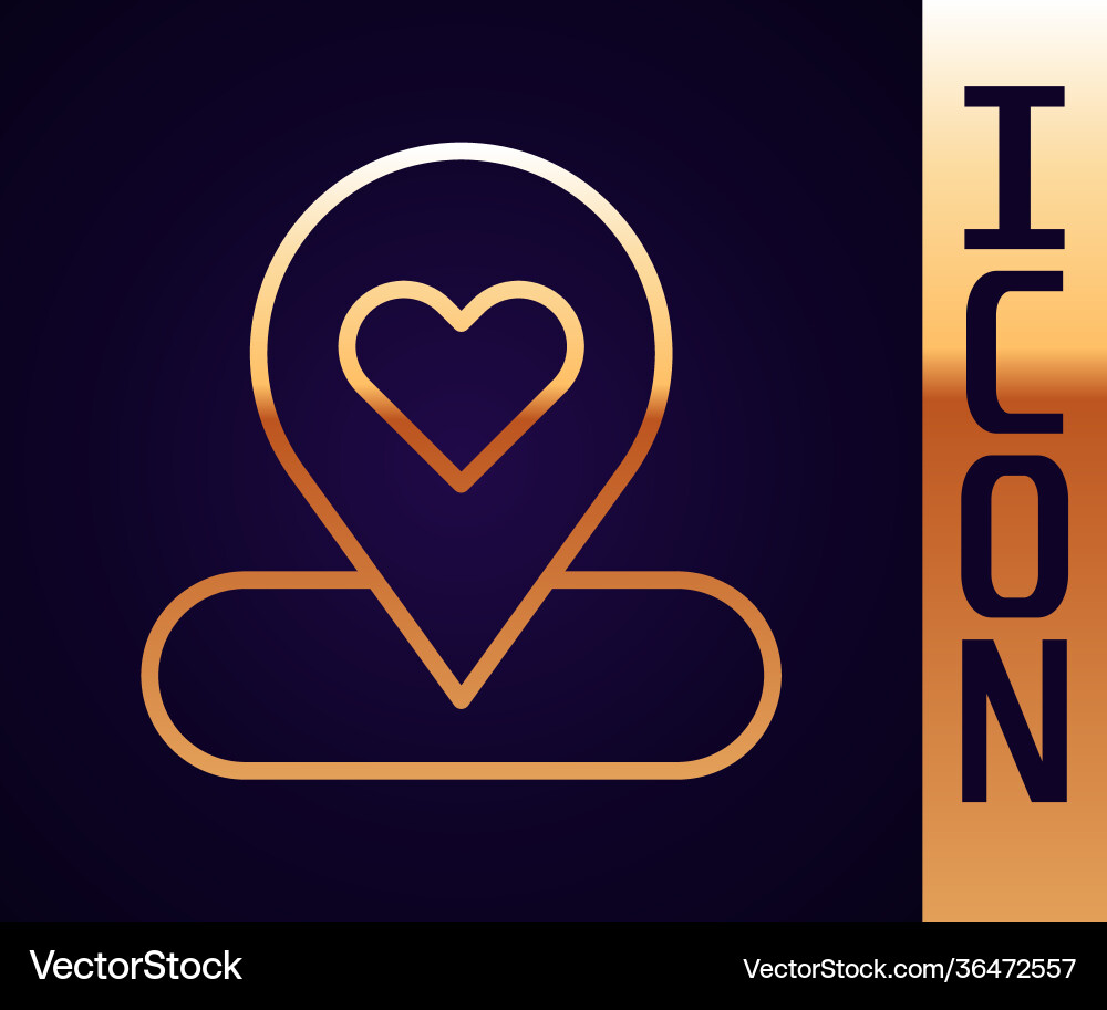 Gold line map pointer with heart icon isolated Gold line map pointer with heart icon isolated vector image