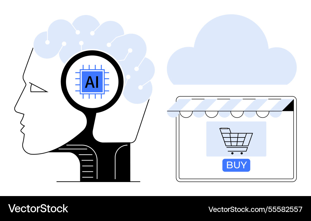 Integrating ai in e-commerce mind and cloud Integrating ai in e-commerce mind and cloud Vector Image