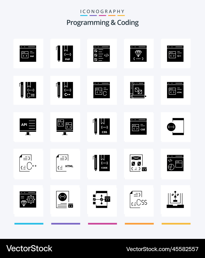 Kreative Programmierung und Codierung 25 glyph solid vektorbild