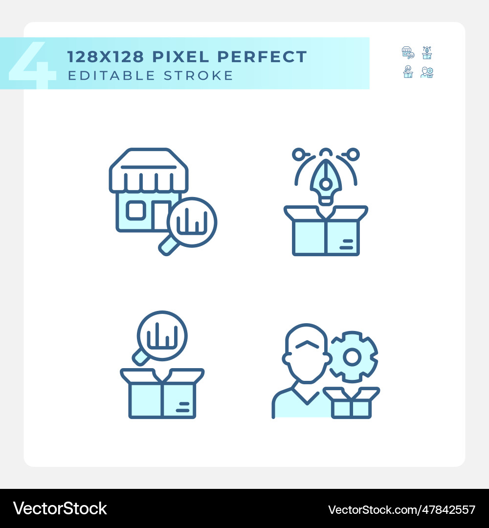 Pixel perfect blue product management icons set Pixel perfect blue product management icons set vector image