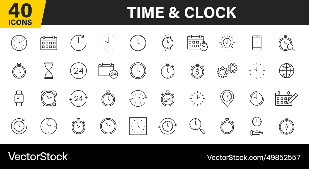 Set of 40 time and clock web icons in line style Vector Image