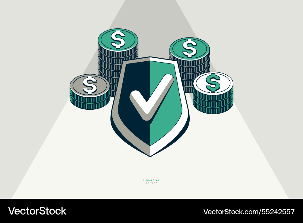 Shield with coins stack conceptual poster Shield with coins stack conceptual poster vector image
