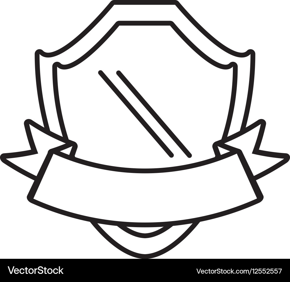 Shield with ribbon emblem outline empty Vector Image