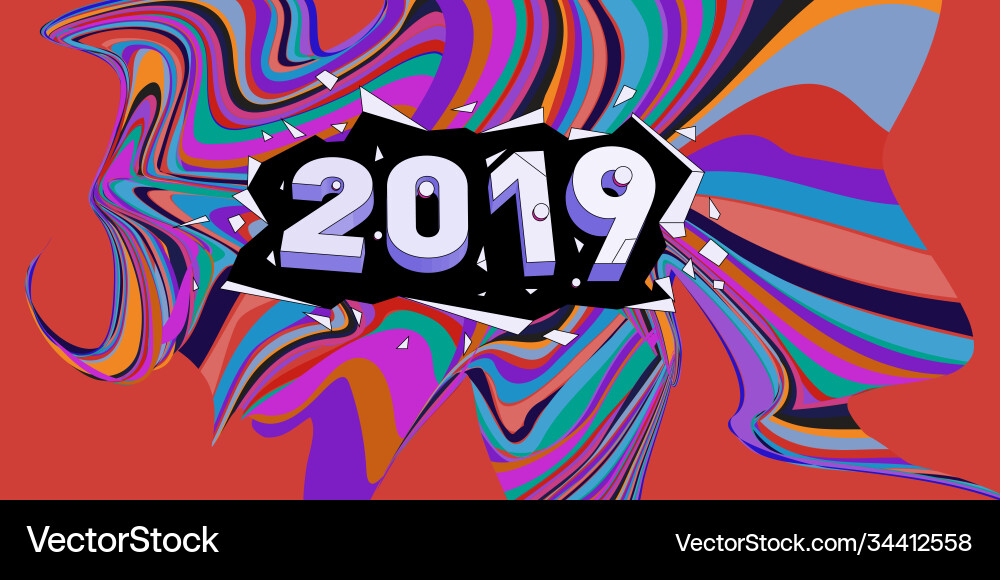 2021 new year text with wavy colorful line Vector Image