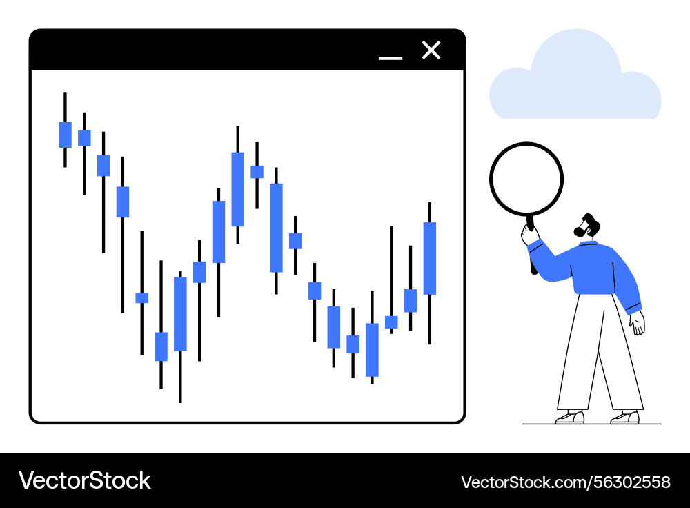 Analyzing financial chart with candlestick data Vector Image