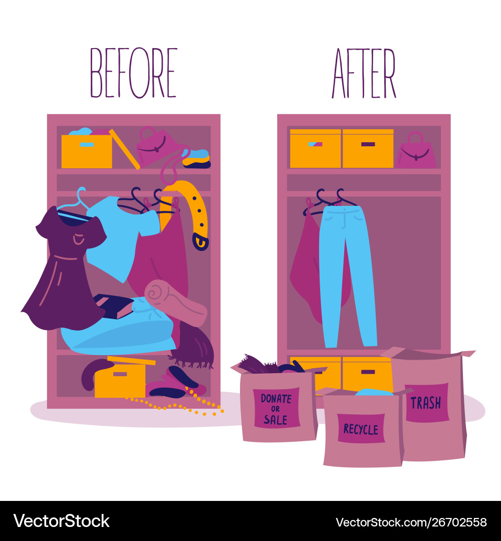 Before and after sorting things concept Before and after sorting things concept vector image