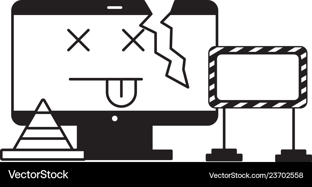 Broken computer under construction website vector image