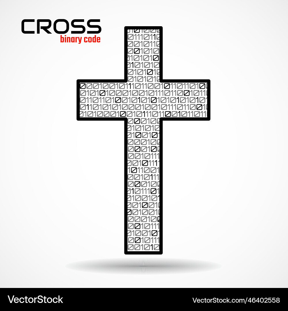 Christian cross of binary code technology logo Christian cross of binary code technology logo vector image