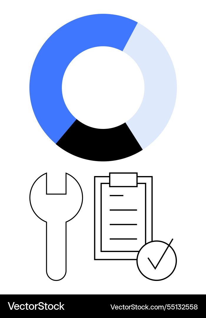 Circular chart with wrench checklist and tick Circular chart with wrench checklist and tick vector image