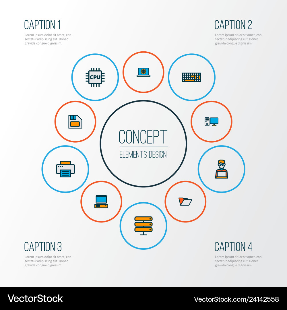 Computer icons colored line set with folder Computer icons colored line set with folder vector image