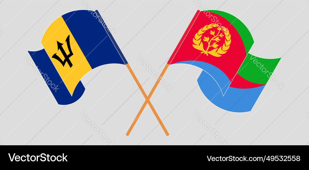Crossed and waving flags of barbados eritrea Crossed and waving flags of barbados eritrea vector image