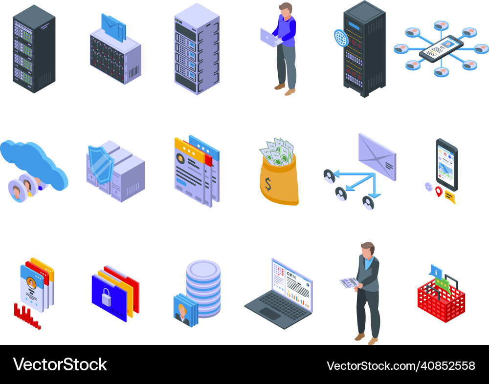 Customer database icons set isometric style vector image