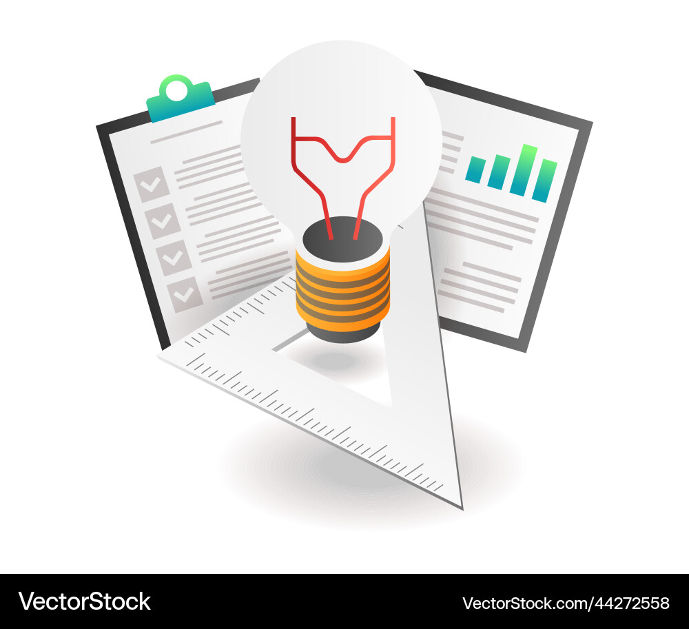 Flat isometric concept idea lamp with data vector image