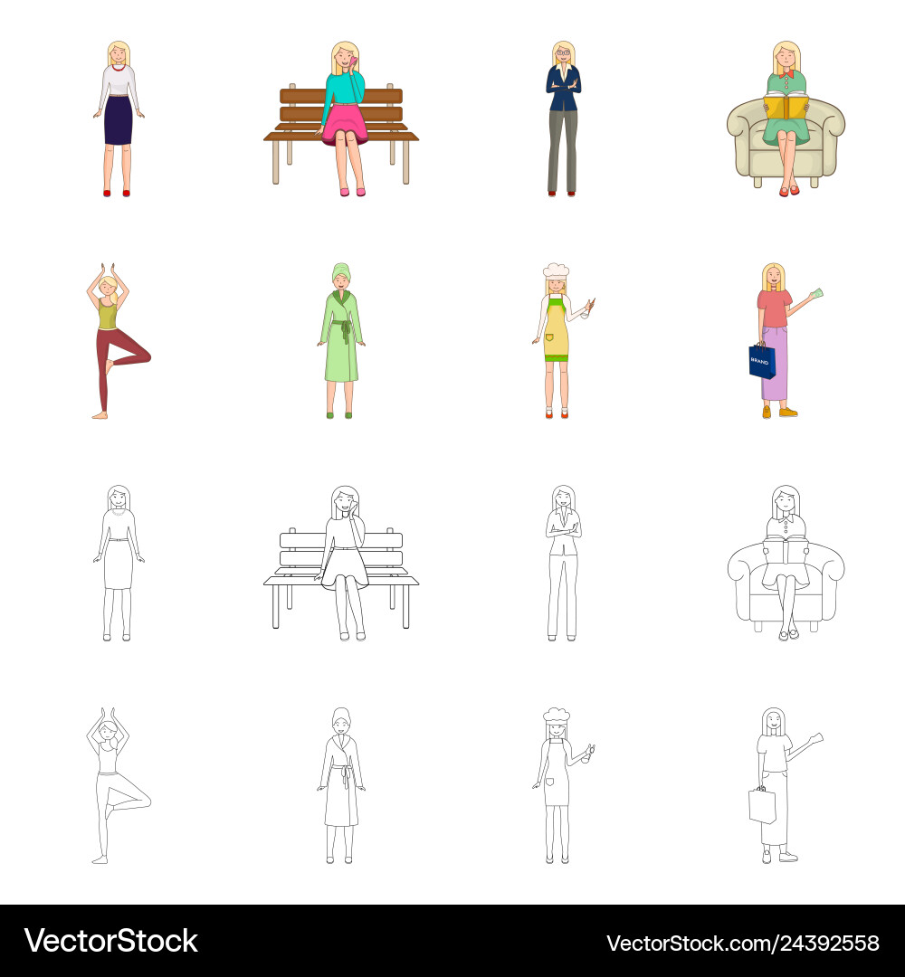 Isolated object of posture and mood symbol set Isolated object of posture and mood symbol set vector image