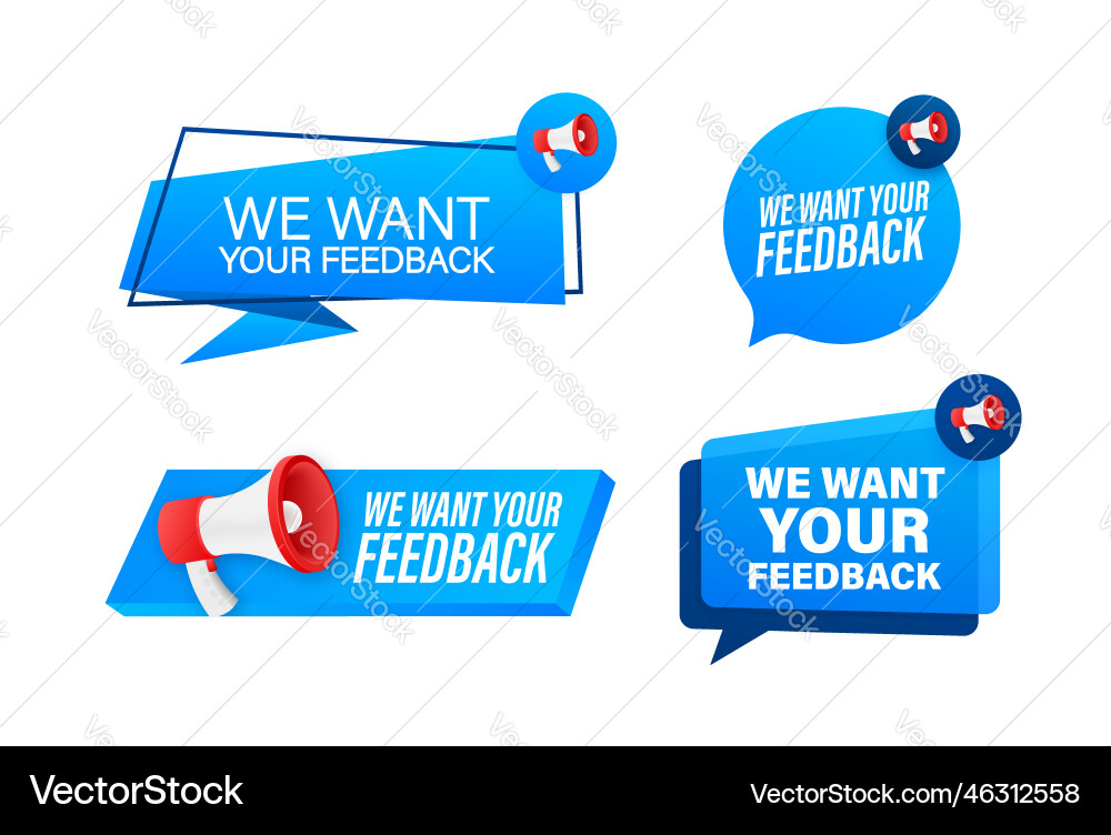Megaphone label set with text we want your Vector Image