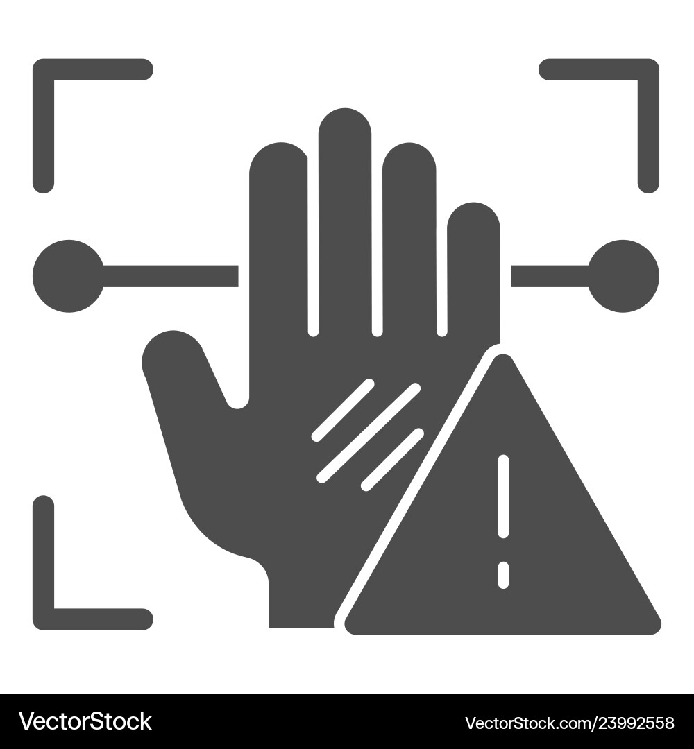 Palm recognition attention solid icon palmprint Palm recognition attention solid icon palmprint vector image