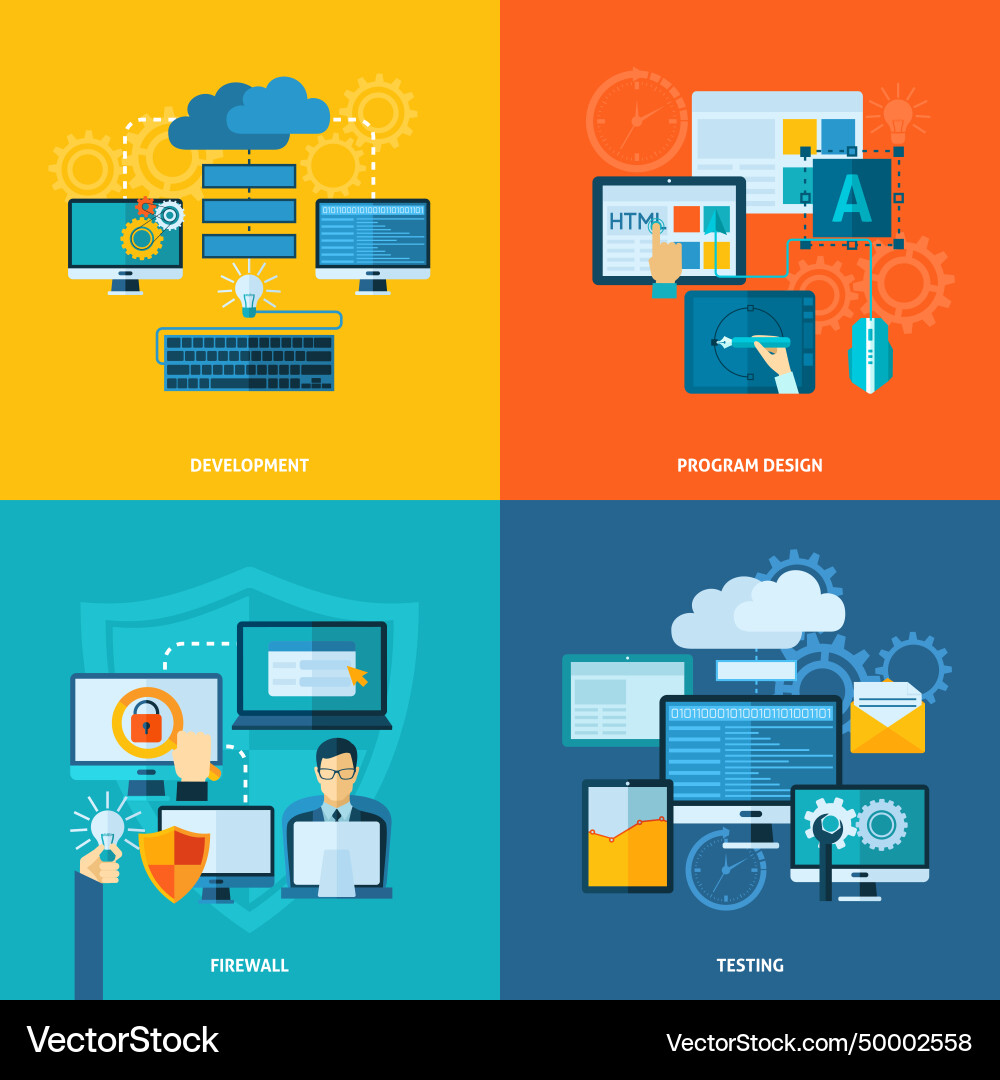 Program development flat set Program development flat set vector image