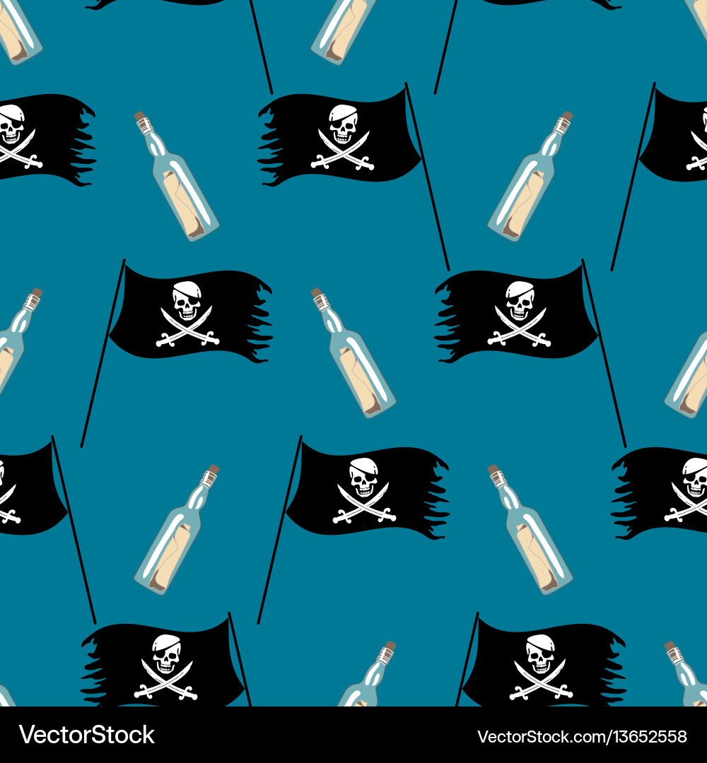 Seamless pattern with pirate flag and bottle Vector Image