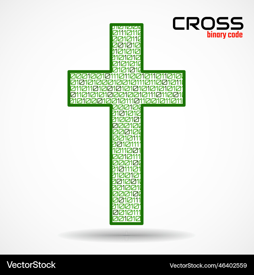 Christian cross of binary code technology logo Christian cross of binary code technology logo vector image
