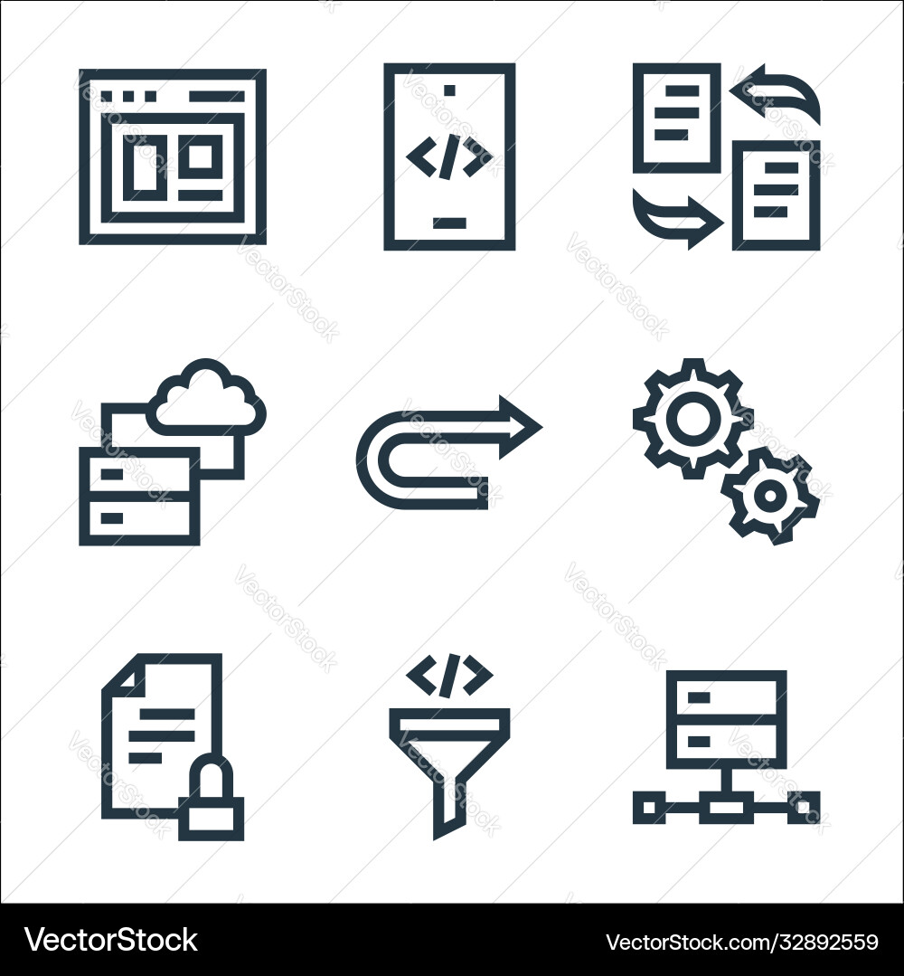 Development line icons linear set quality Development line icons linear set quality vector image