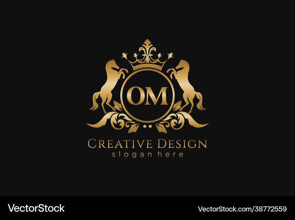 Initial om retro golden crest with circle and two Vector Image