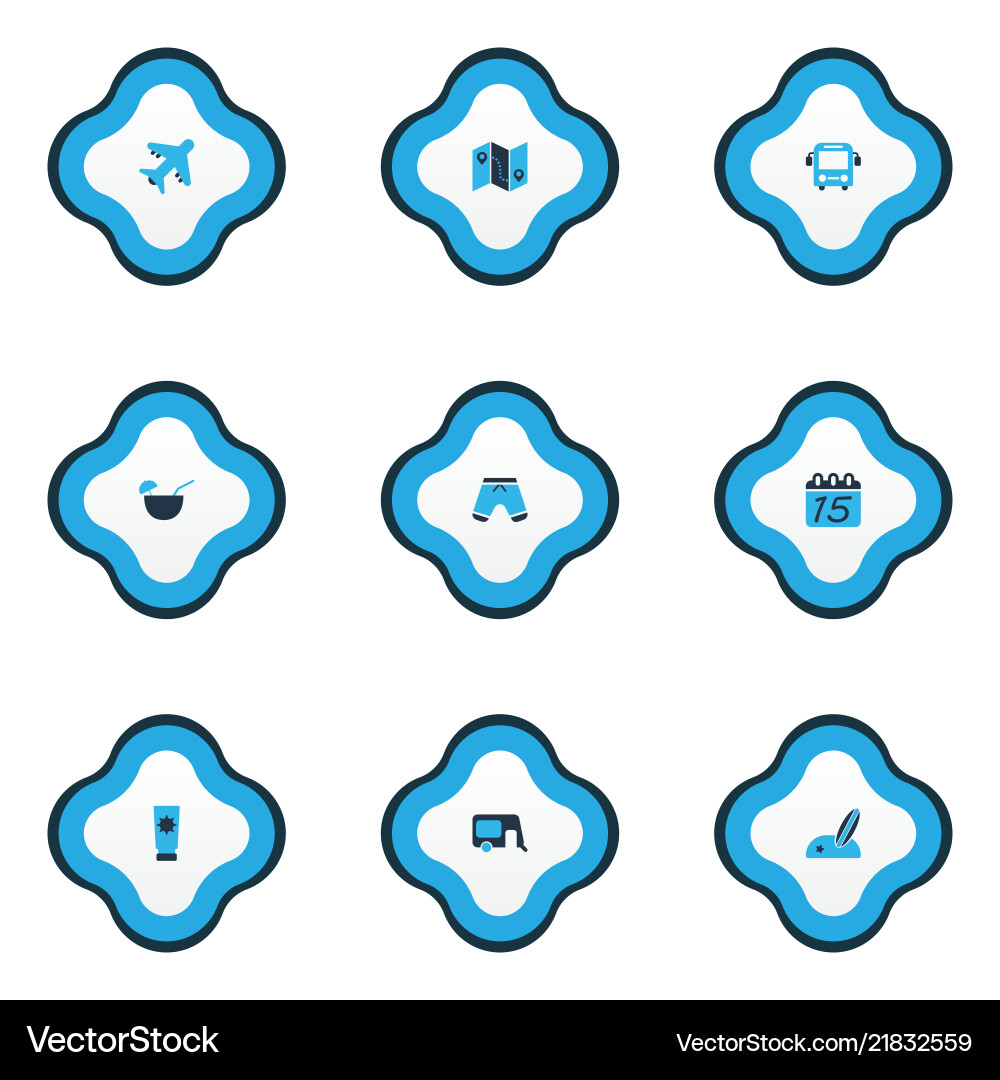 Travel icons colored set with bus map route Vector Image