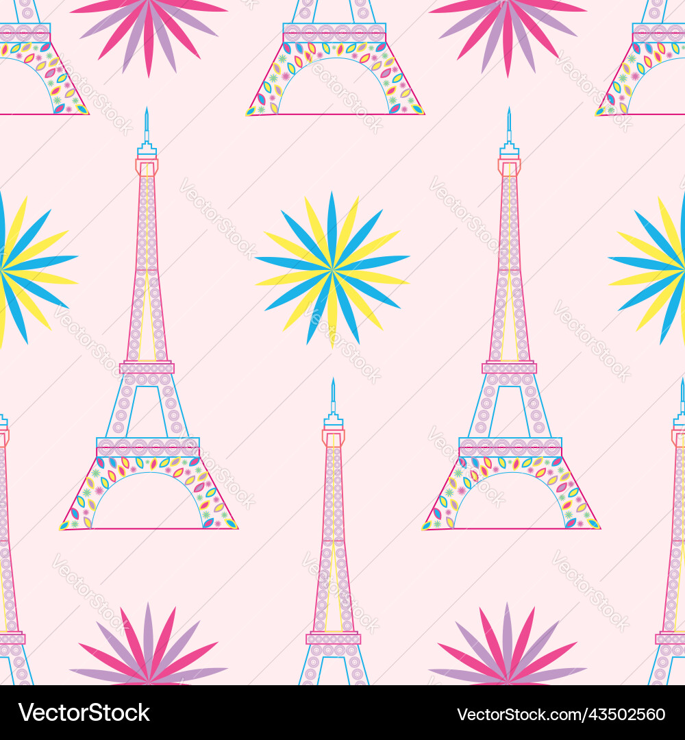 Eiffel tower colored geometric seamless pattern Eiffel tower colored geometric seamless pattern Vector Image