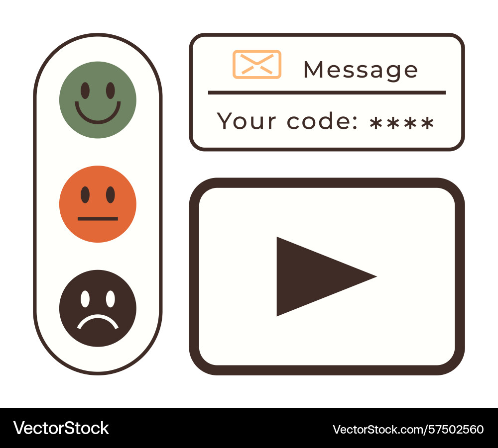 Feedback icons with play button and secure message vector image