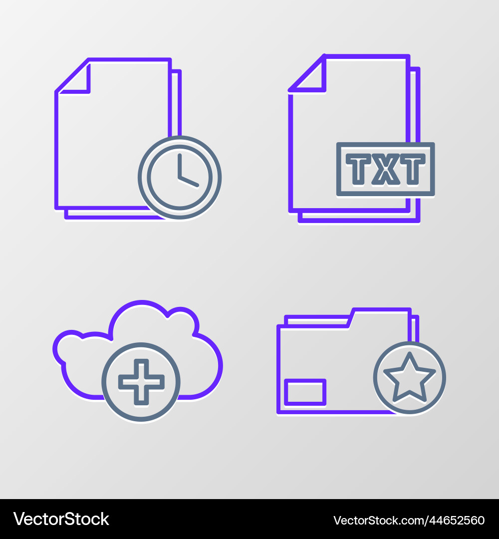 Set line document folder with star add cloud txt Set line document folder with star add cloud txt Vector Image