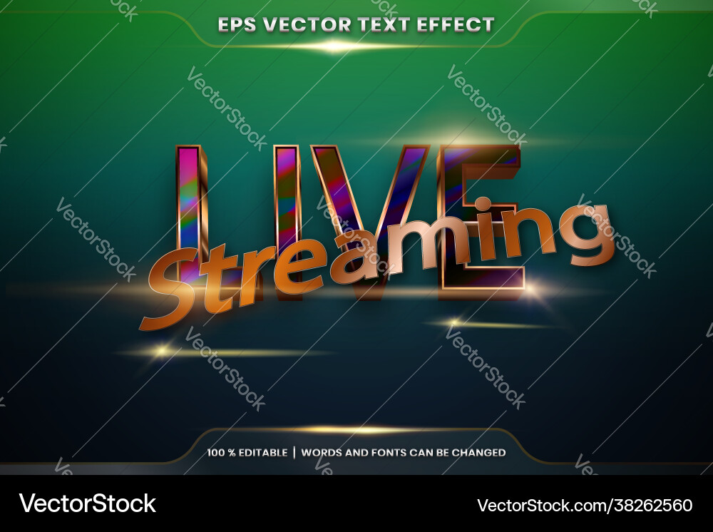 Text effect in 3d live streaming words font Text effect in 3d live streaming words font vector image