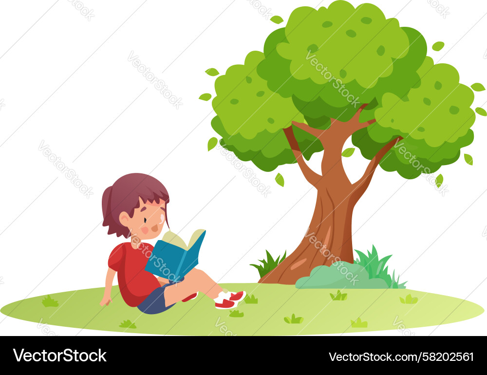 Child reading under a tree art design generative Vector Image